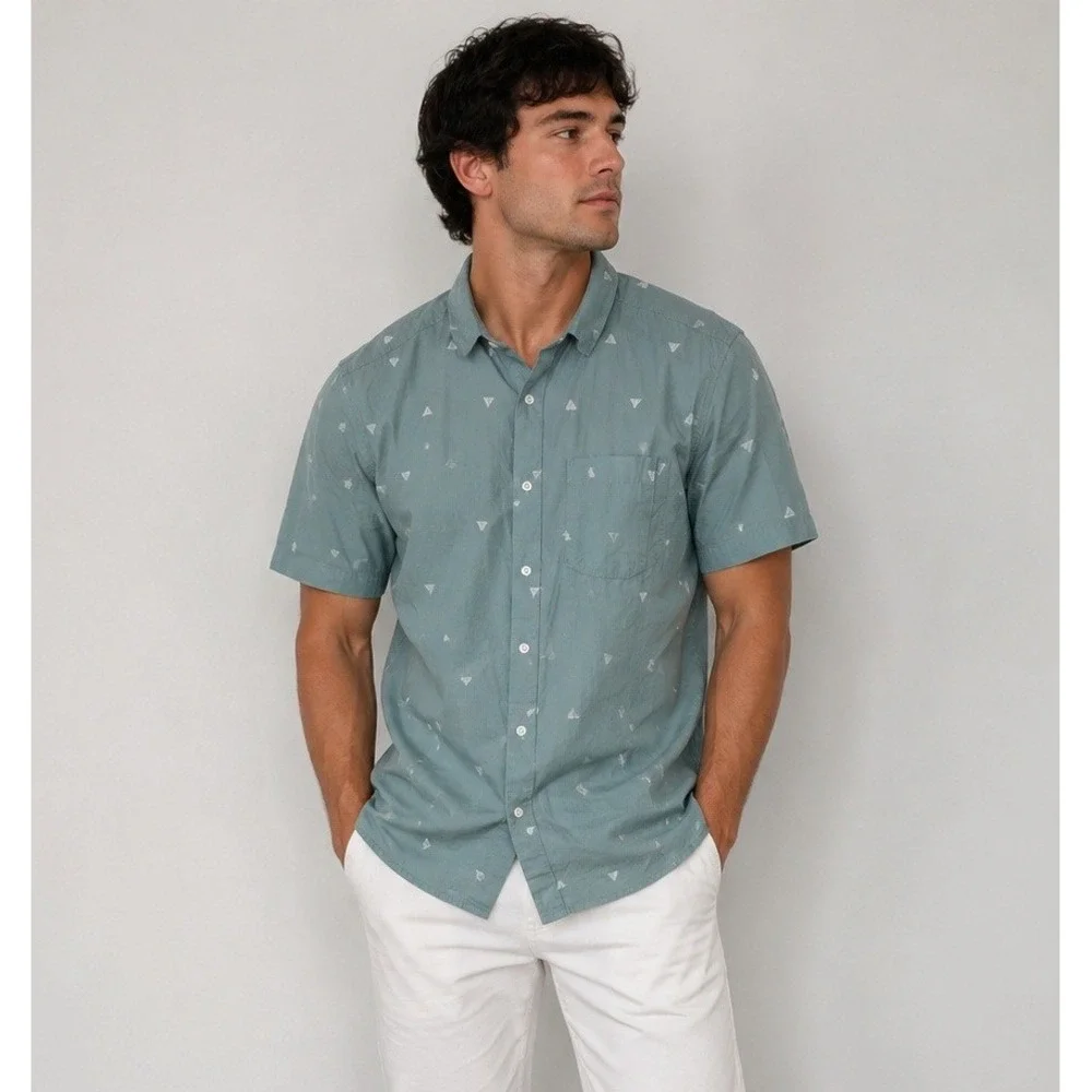 NEW The North Face Shirt Mens XXL Blue Hawaiian Printed Button Up Beach Island